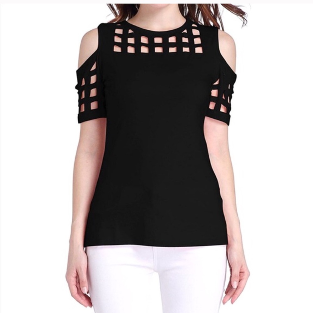 Cold Shoulder Hollow Out Short Sleeve Top
